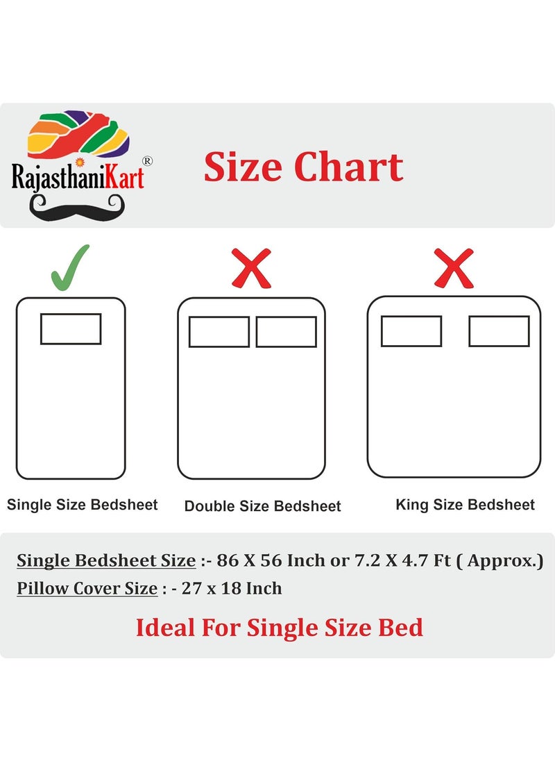 RajasthaniKart® Comfort Rajasthani Jaipuri Traditional Sanganeri Print 144 TC 100% Cotton Single Bedsheet with 1 Pillow Covers (Single, Red)