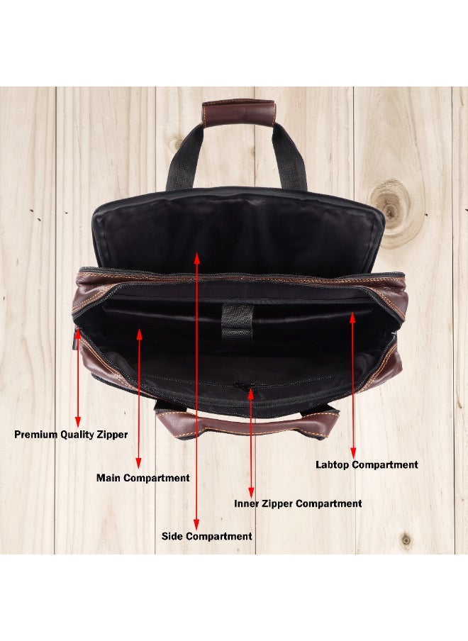 LAVERI Laptop Bag for Men - Leather Messenger Bag for Office - Fits up to 15 Inch Laptop - Shoulder Bag with Multiple Compartments - Executive Leather Bag for Work/Travel/Casual  - 2818