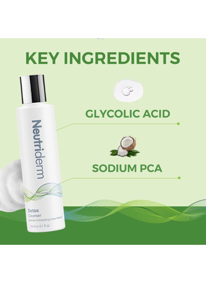 Detox Facial Cleanser,Gentle Exfoliating Face Cleanser With Glycolic Acid&Sodium Pca For Glowing Skin,Ultra Hydrating Facial Wash-Glycolic Acid Face Wash For Normal To Oily Skin-120 Ml