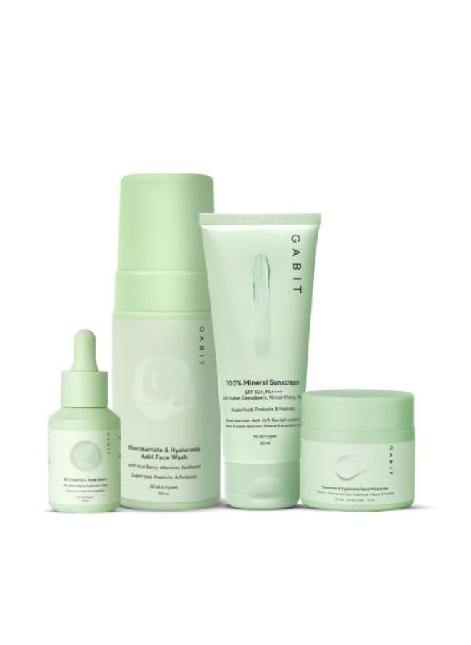 Skincare Gamechangers Kit | With Niacinamide & Hyaluronic Face Wash, 8% Vitamin C & Arbutin Serum, Ceramide & Hyaluronic Moisturizer, 100% Mineral Sunscreen | Men & Women, All Skin Types, 230ml