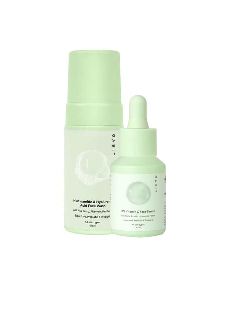 Radiant & Clear Skin Kit | With Niacinamide & Hyaluronic Face Wash, 8% Vitamin C & Alpha Arbutin Face Serum | Boosts Glow, Reduces Pigmentation & Dark Spots | Men & Women, All Skin Types, 130ml