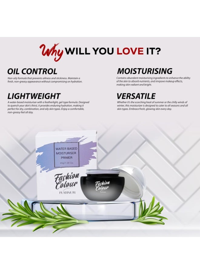Platinum Water-based Moisturizer Primer Lightweight Brightens Skin Enhances Glow Non-Greasy Fresh Glowing Skin For Men & Women 45 g