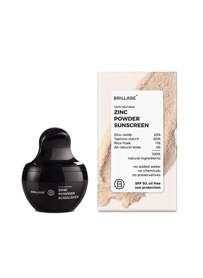 Zinc Powder Sunscreen SPF50 - Broad Spectrum Protection, Sweat Resistant Powder, Invisible Finish, Non-Greasy Formula - Skin-friendly Mineral Sunscreen for Daily Use