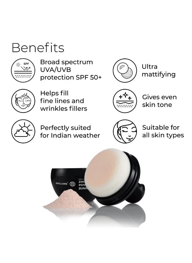 Zinc Powder Sunscreen SPF50 - Broad Spectrum Protection, Sweat Resistant Powder, Invisible Finish, Non-Greasy Formula - Skin-friendly Mineral Sunscreen for Daily Use