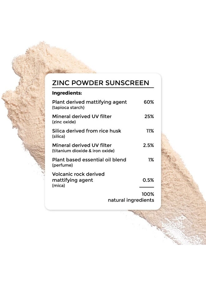 Zinc Powder Sunscreen SPF50 - Broad Spectrum Protection, Sweat Resistant Powder, Invisible Finish, Non-Greasy Formula - Skin-friendly Mineral Sunscreen for Daily Use
