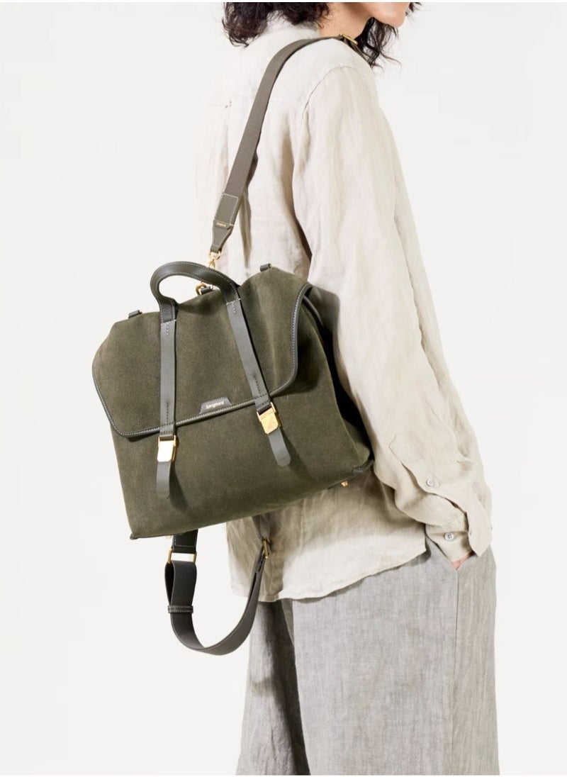 Mountain Walk Series Large Travel Briefcase Vintage Suede Crossbody Backpack (Small Size)