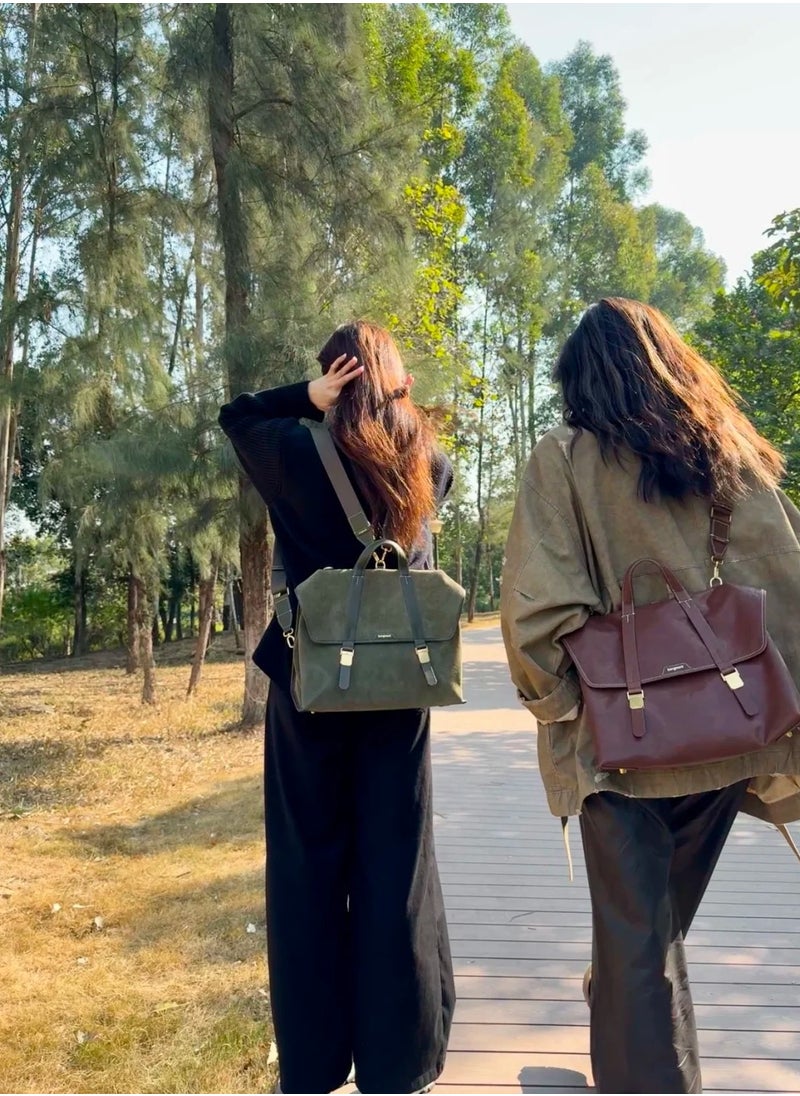 Mountain Walk Series Large Travel Briefcase Vintage Suede Crossbody Backpack (Small Size)