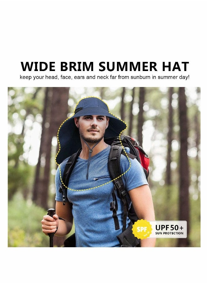 Men's Outdoor Sun Hat with 50+ UPF Protection Wide Brim Fishing Cap and Neck Flap for Dads