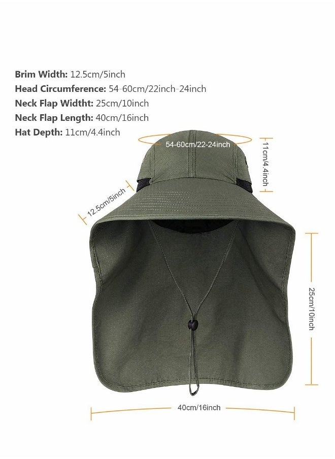 Men's Outdoor Sun Hat with 50+ UPF Protection Wide Brim Fishing Cap and Neck Flap for Dads