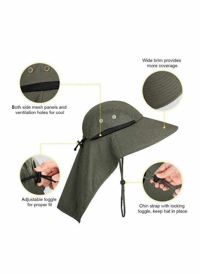 Men's Outdoor Sun Hat with 50+ UPF Protection Wide Brim Fishing Cap and Neck Flap for Dads