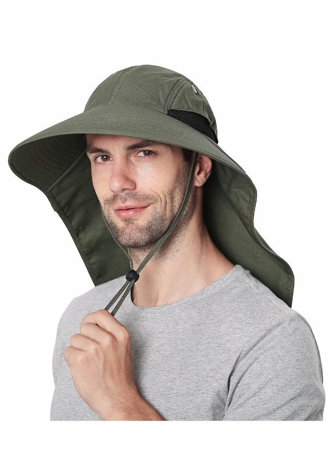 Men's Outdoor Sun Hat with 50+ UPF Protection Wide Brim Fishing Cap and Neck Flap for Dads