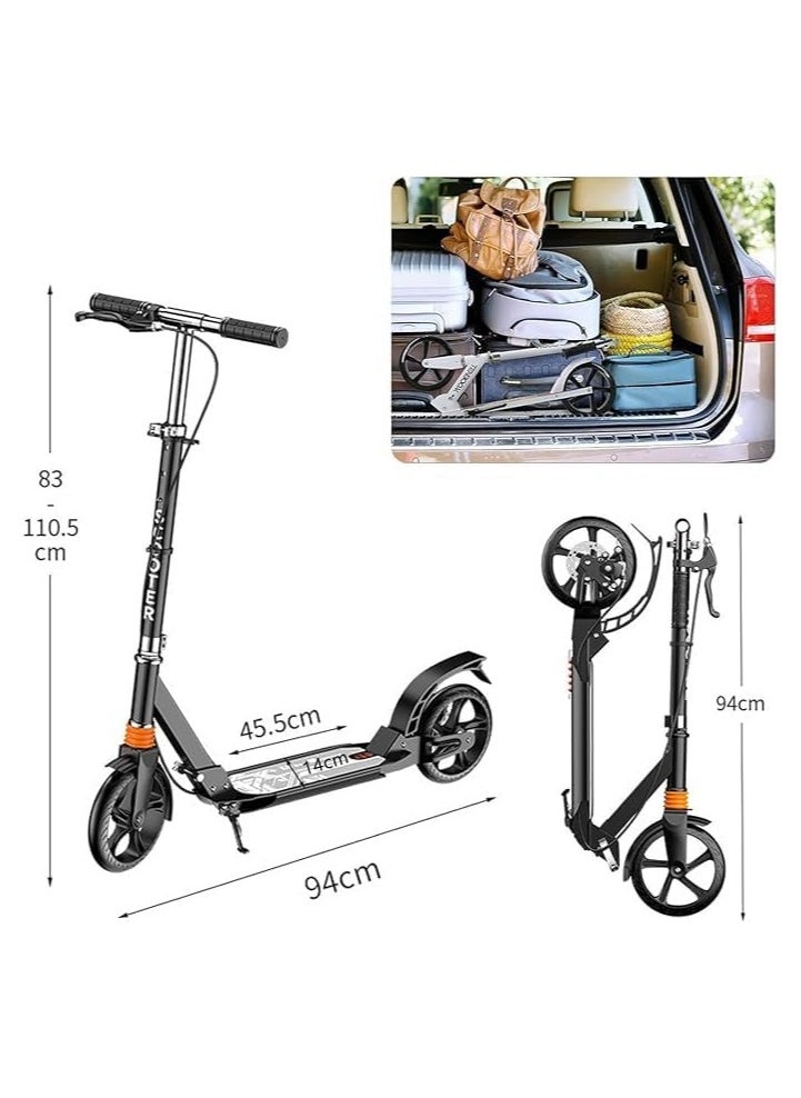 Scooters For Adults - With Double Shock Absorption System, Disc Brakes, 3 Height Adjustable, Support 100kg Weight, Suitable For Teenagers And Children Over 8 Years Old.black color