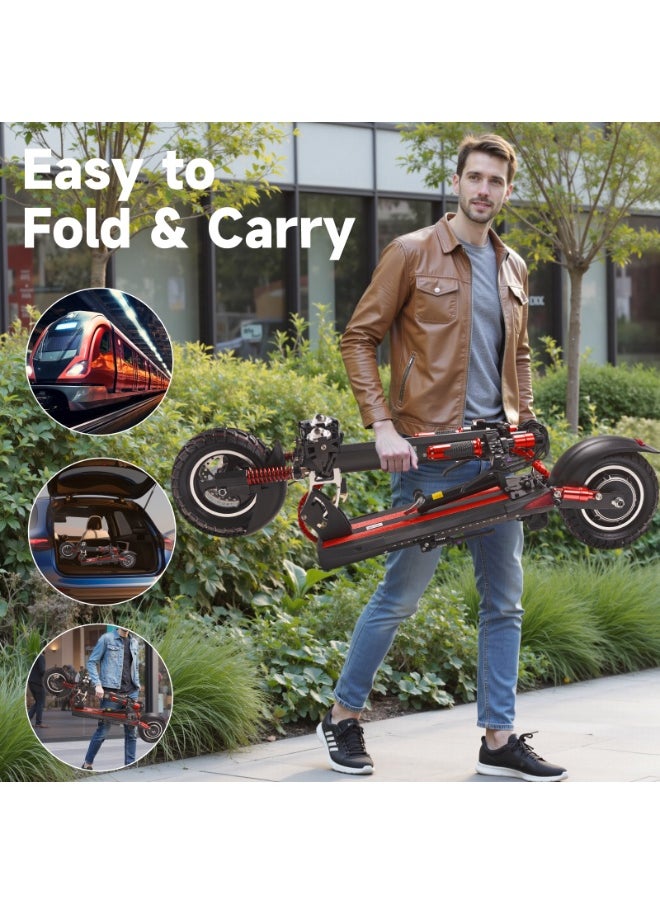 V10 Big LCD Display 1200W Motor E-Scooter, 48V 12AH Battery, 28–42 MRH Max Speed, 12–25 Miles Range, 10” Off-Road Rubber Tires, Dual Disc Brakes, Front & Rear Suspension, Foldable Aluminum Frame, Triple LED Headlights, LED Base Lighting, Electric Scooter for Adults/Teens with Seat, Heavy Duty 265 lbs Load Capacity, Fast Urban Commuter E-Skateboard for Teens and Adults, Long Range, E-bike with Solid Tires and Easy Folding Design, Fast Urban Commuter Motorized Scooter,Perfect Scooter for Outdoor Adventures, Red