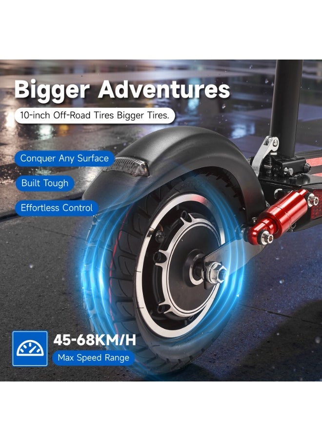 V10 Big LCD Display 1200W Motor E-Scooter, 48V 12AH Battery, 28–42 MRH Max Speed, 12–25 Miles Range, 10” Off-Road Rubber Tires, Dual Disc Brakes, Front & Rear Suspension, Foldable Aluminum Frame, Triple LED Headlights, LED Base Lighting, Electric Scooter for Adults/Teens with Seat, Heavy Duty 265 lbs Load Capacity, Fast Urban Commuter E-Skateboard for Teens and Adults, Long Range, E-bike with Solid Tires and Easy Folding Design, Fast Urban Commuter Motorized Scooter,Perfect Scooter for Outdoor Adventures, Red