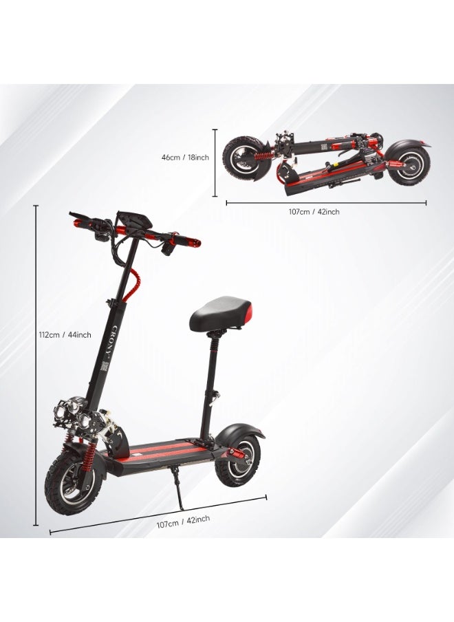 V10 Big LCD Display 1200W Motor E-Scooter, 48V 12AH Battery, 28–42 MRH Max Speed, 12–25 Miles Range, 10” Off-Road Rubber Tires, Dual Disc Brakes, Front & Rear Suspension, Foldable Aluminum Frame, Triple LED Headlights, LED Base Lighting, Electric Scooter for Adults/Teens with Seat, Heavy Duty 265 lbs Load Capacity, Fast Urban Commuter E-Skateboard for Teens and Adults, Long Range, E-bike with Solid Tires and Easy Folding Design, Fast Urban Commuter Motorized Scooter,Perfect Scooter for Outdoor Adventures, Red