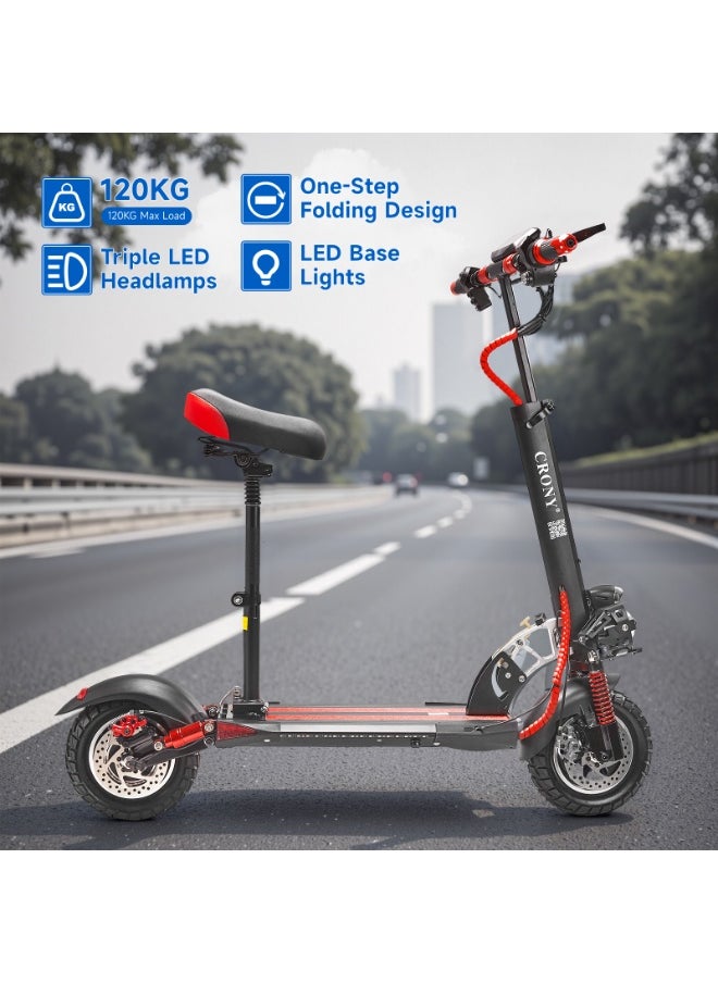 V10 Big LCD Display 1200W Motor E-Scooter, 48V 12AH Battery, 28–42 MRH Max Speed, 12–25 Miles Range, 10” Off-Road Rubber Tires, Dual Disc Brakes, Front & Rear Suspension, Foldable Aluminum Frame, Triple LED Headlights, LED Base Lighting, Electric Scooter for Adults/Teens with Seat, Heavy Duty 265 lbs Load Capacity, Fast Urban Commuter E-Skateboard for Teens and Adults, Long Range, E-bike with Solid Tires and Easy Folding Design, Fast Urban Commuter Motorized Scooter,Perfect Scooter for Outdoor Adventures, Red