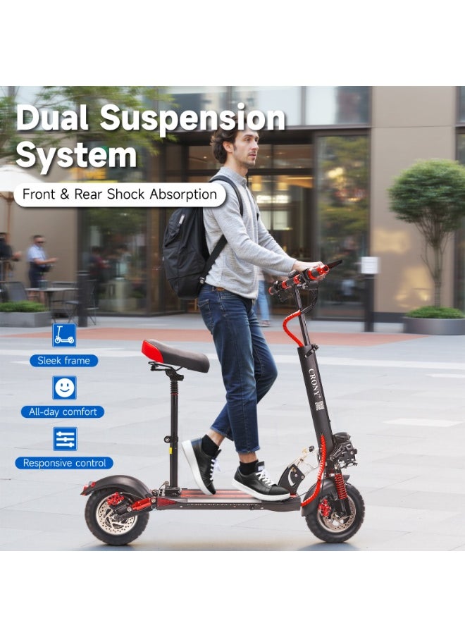 V10 Big LCD Display 1200W Motor E-Scooter, 48V 12AH Battery, 28–42 MRH Max Speed, 12–25 Miles Range, 10” Off-Road Rubber Tires, Dual Disc Brakes, Front & Rear Suspension, Foldable Aluminum Frame, Triple LED Headlights, LED Base Lighting, Electric Scooter for Adults/Teens with Seat, Heavy Duty 265 lbs Load Capacity, Fast Urban Commuter E-Skateboard for Teens and Adults, Long Range, E-bike with Solid Tires and Easy Folding Design, Fast Urban Commuter Motorized Scooter,Perfect Scooter for Outdoor Adventures, Red