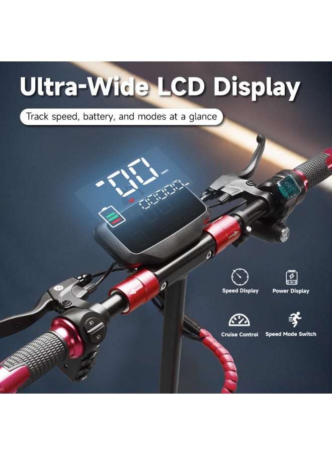 V10 Big LCD Display 1200W Motor E-Scooter, 48V 12AH Battery, 28–42 MRH Max Speed, 12–25 Miles Range, 10” Off-Road Rubber Tires, Dual Disc Brakes, Front & Rear Suspension, Foldable Aluminum Frame, Triple LED Headlights, LED Base Lighting, Electric Scooter for Adults/Teens with Seat, Heavy Duty 265 lbs Load Capacity, Fast Urban Commuter E-Skateboard for Teens and Adults, Long Range, E-bike with Solid Tires and Easy Folding Design, Fast Urban Commuter Motorized Scooter,Perfect Scooter for Outdoor Adventures, Red