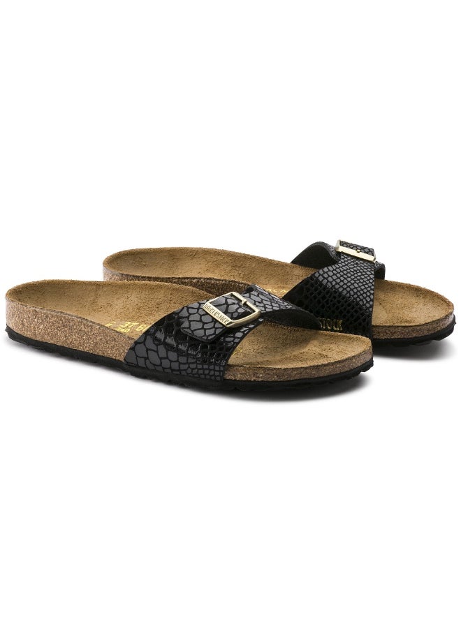 Mule Buckle Sandals Snake Black