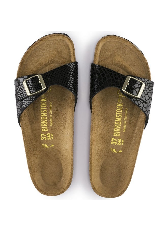 Mule Buckle Sandals Snake Black