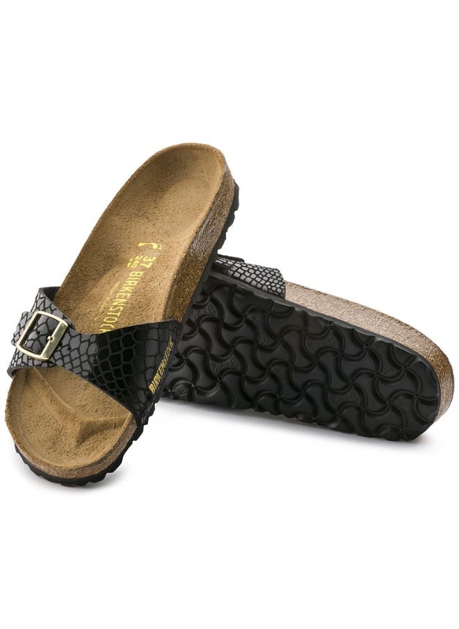 Mule Buckle Sandals Snake Black