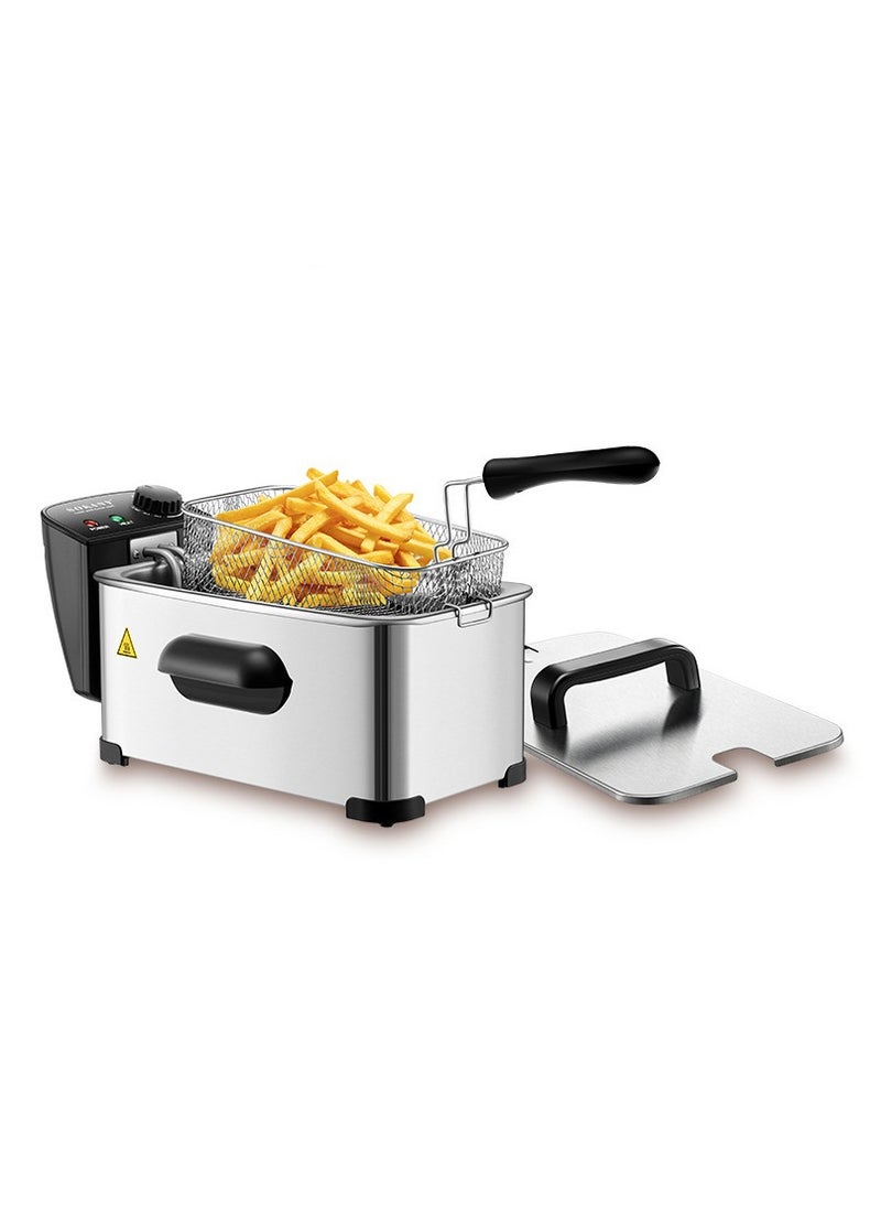 2000W 3.5 L UK-Plug Electric Oil Fryer – Anti-Scald Handle, Adjustable 150–170 °C, Stainless Steel Lid & Food-Grade Basket – Small Home Deep Fryer