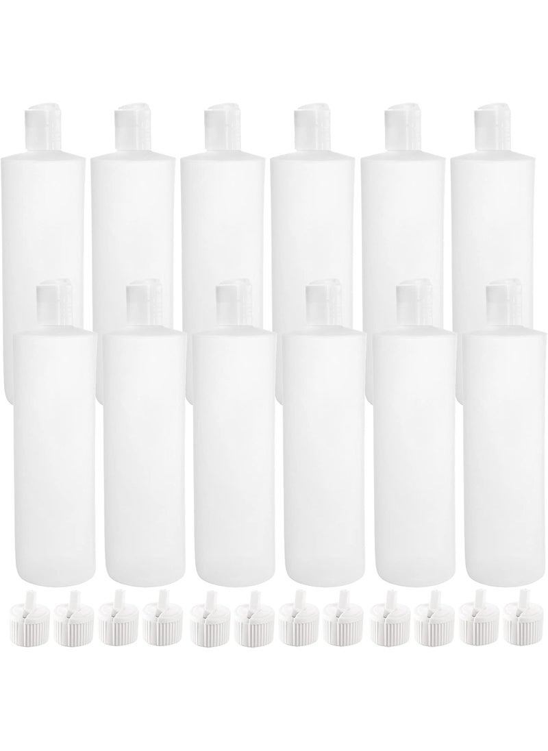 Bekith 12 Pack 16oz Plastic Squeeze Bottle with 24 Caps in 2 Styles, Refillable Plastic Bottles for Shampoo, Lotions, Liquid Body Wash, Sauce, BPA Free