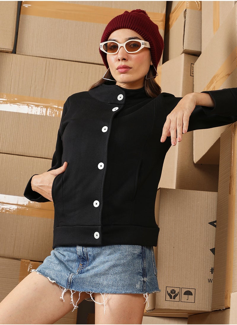 Women's Onyx Black Solid Knit Jacket