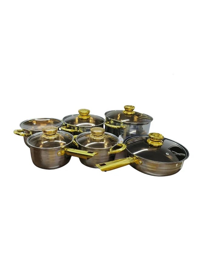 Luxury Stainless Steel Cookware Set with Gold Handles – 12-Piece Non-Stick Pots & Pans