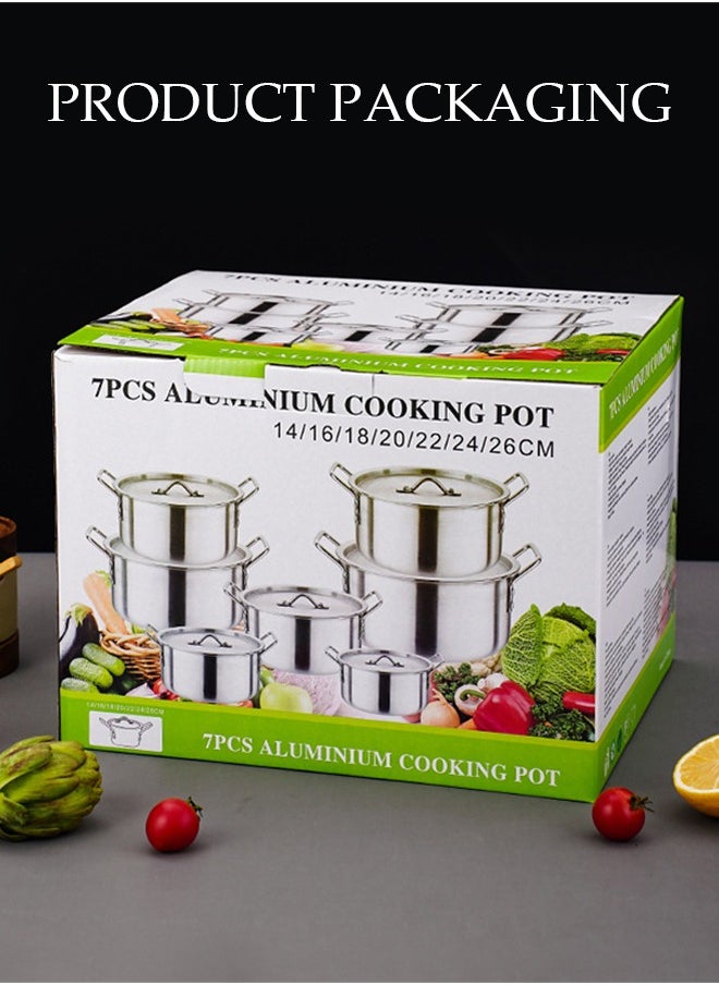 7-Piece Aluminum Cooking Pot Set With Lids And Handles, Large, Medium And Small, Suitable For Stews, 14 Cm / 16 Cm / 18 Cm / 20 Cm / 22 Cm / 24 Cm / 26 Cm Pots