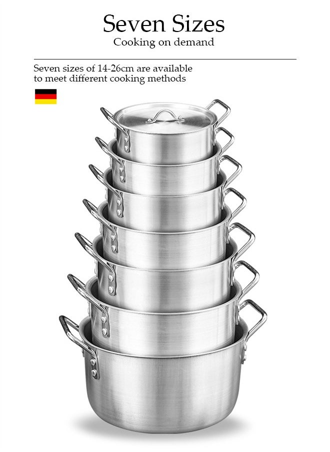 7-Piece Aluminum Cooking Pot Set With Lids And Handles, Large, Medium And Small, Suitable For Stews, 14 Cm / 16 Cm / 18 Cm / 20 Cm / 22 Cm / 24 Cm / 26 Cm Pots