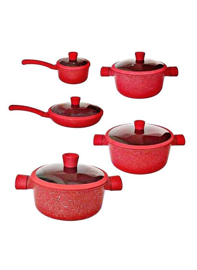 Premium Nonstick Granite Cookware Set – Red Cooking Pots & Pans with Lids