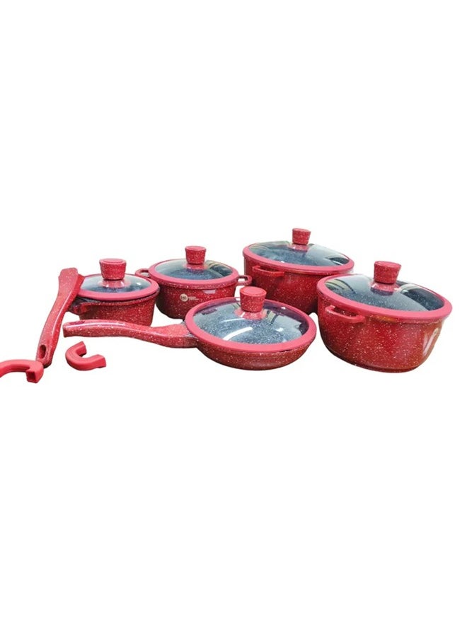 Premium Nonstick Granite Cookware Set – Red Cooking Pots & Pans with Lids