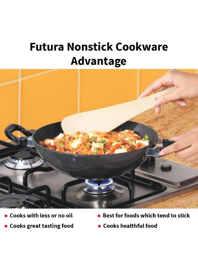 2.5 Liters Futura Nonstick Aluminium Kadhai With Stainless Steel Lid,Black