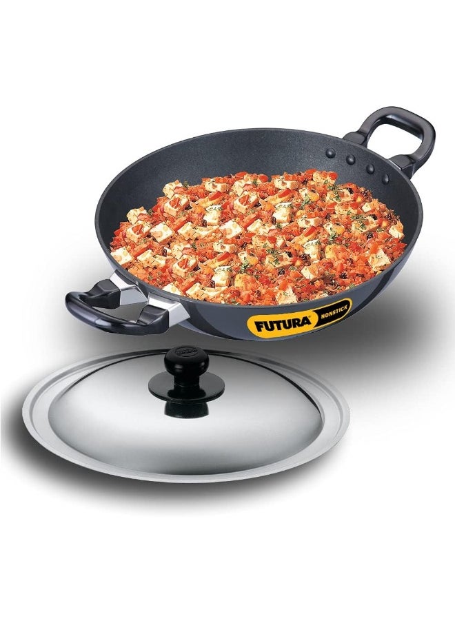 2.5 Liters Futura Nonstick Aluminium Kadhai With Stainless Steel Lid,Black