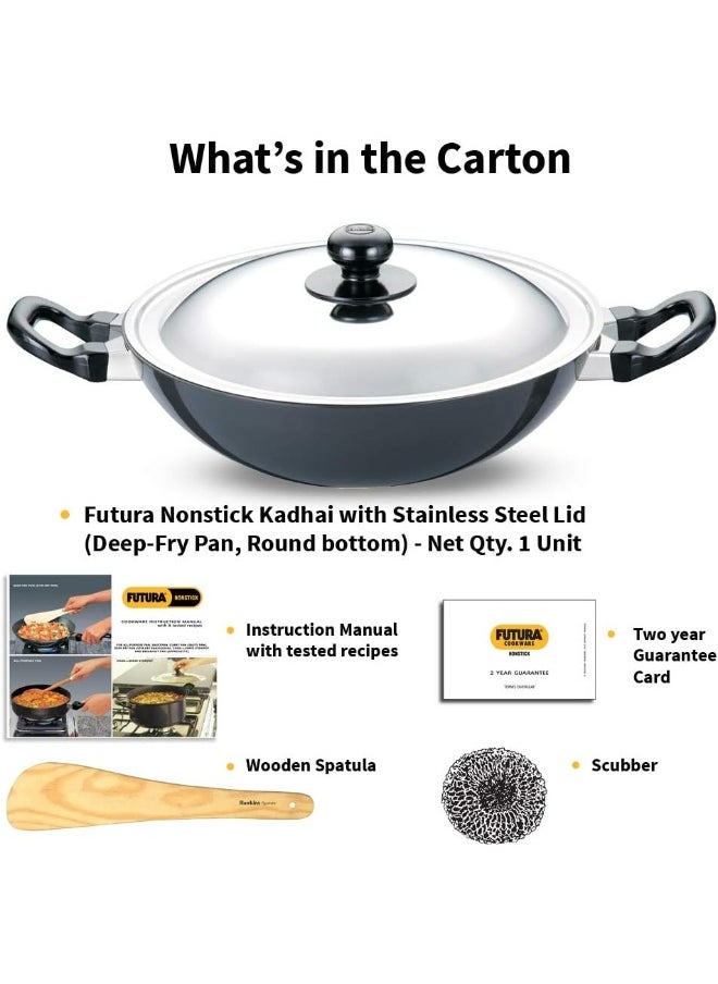 2.5 Liters Futura Nonstick Aluminium Kadhai With Stainless Steel Lid,Black