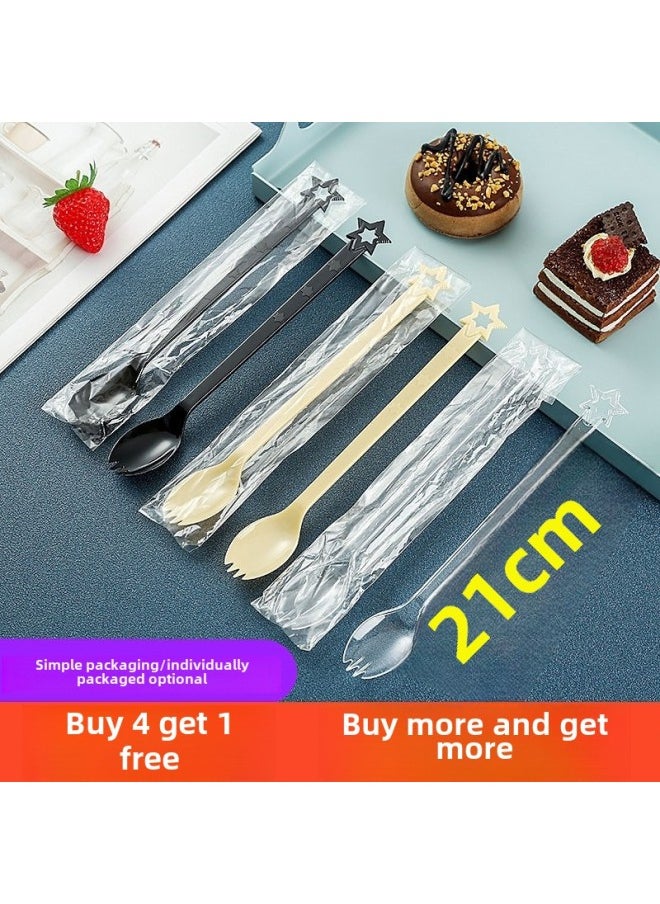 Disposable Long Handle Fork Spoon Baked Fairy Milk Tea Fruit Fish Take-out Dessert Ice Cream Spoon 21cm Fruit Fork Factory-Specifications:Buy 4 Get 1 Free Buy 8 Get 2 Free Buy More And Get More-Color:21cm Long Spoon Semi-transparent 100 Pieces Individually Packaged