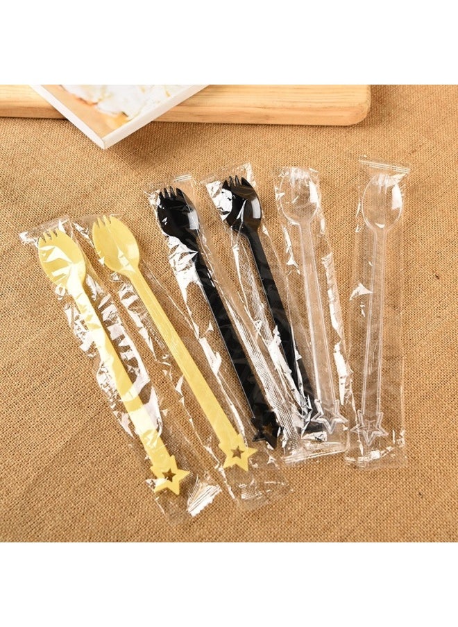 Disposable Long Handle Fork Spoon Baked Fairy Milk Tea Fruit Fish Take-out Dessert Ice Cream Spoon 21cm Fruit Fork Factory-Specifications:Buy 4 Get 1 Free Buy 8 Get 2 Free Buy More And Get More-Color:21cm Long Spoon Semi-transparent 100 Pieces Individually Packaged