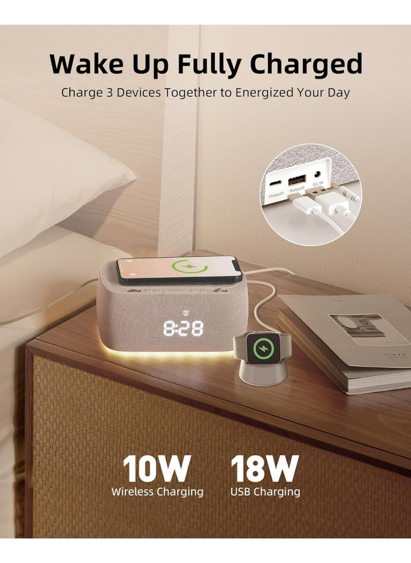EZVALO 6-in-1 Smart Alarm Clock with Bluetooth Speaker, FM Radio, Wireless Charging Pad, USB-C Fast Charger, Night Light & LED Display