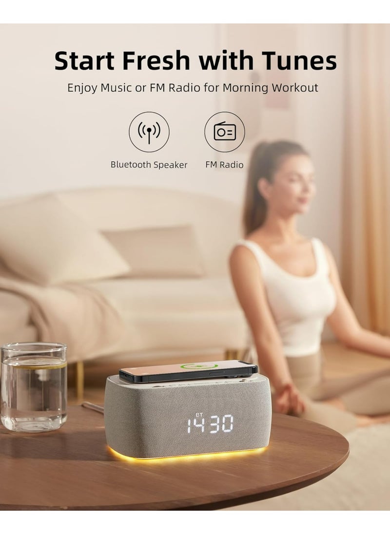 EZVALO 6-in-1 Smart Alarm Clock with Bluetooth Speaker, FM Radio, Wireless Charging Pad, USB-C Fast Charger, Night Light & LED Display