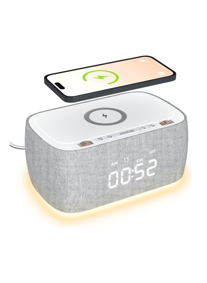 EZVALO 6-in-1 Smart Alarm Clock with Bluetooth Speaker, FM Radio, Wireless Charging Pad, USB-C Fast Charger, Night Light & LED Display