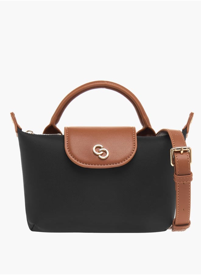 Womens Colourblock Crossbody Bag With Detachable Strap And Flap Closure