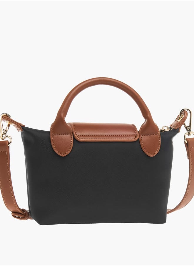 Womens Colourblock Crossbody Bag With Detachable Strap And Flap Closure