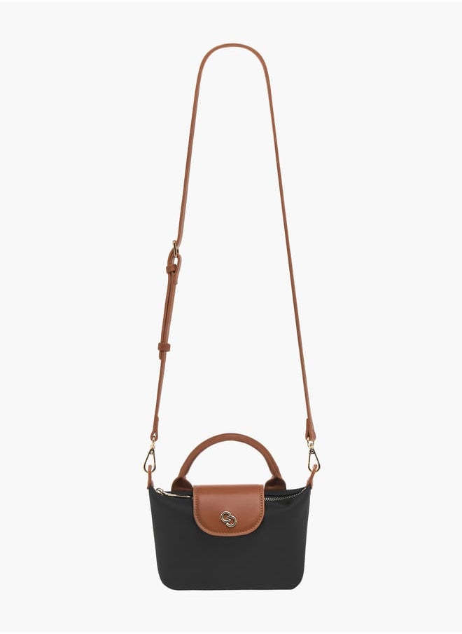 Womens Colourblock Crossbody Bag With Detachable Strap And Flap Closure