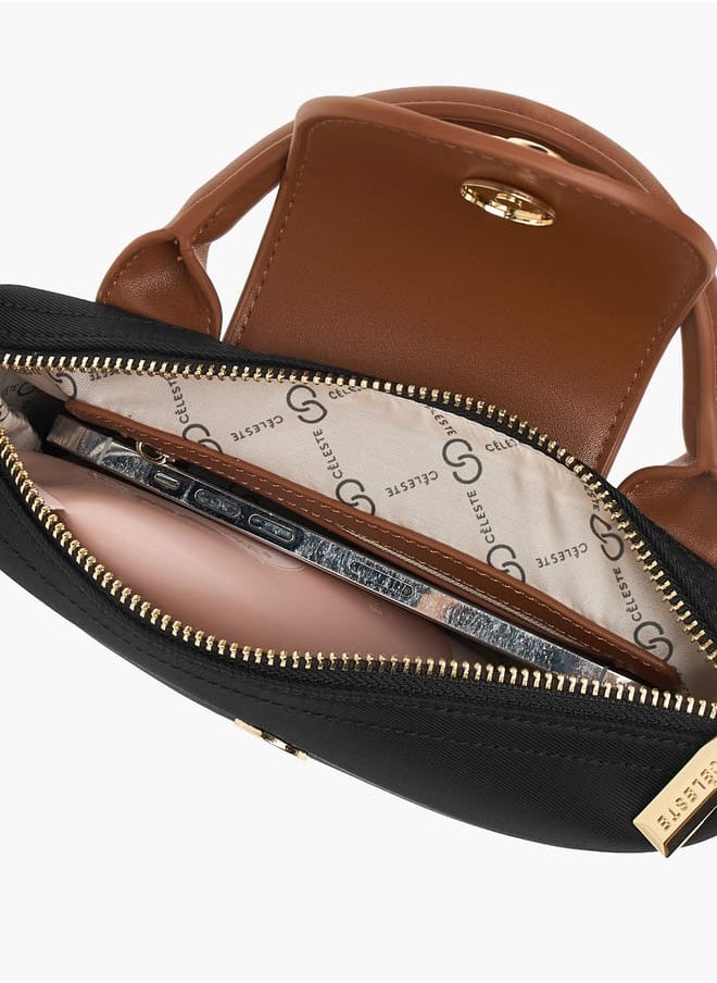 Womens Colourblock Crossbody Bag With Detachable Strap And Flap Closure