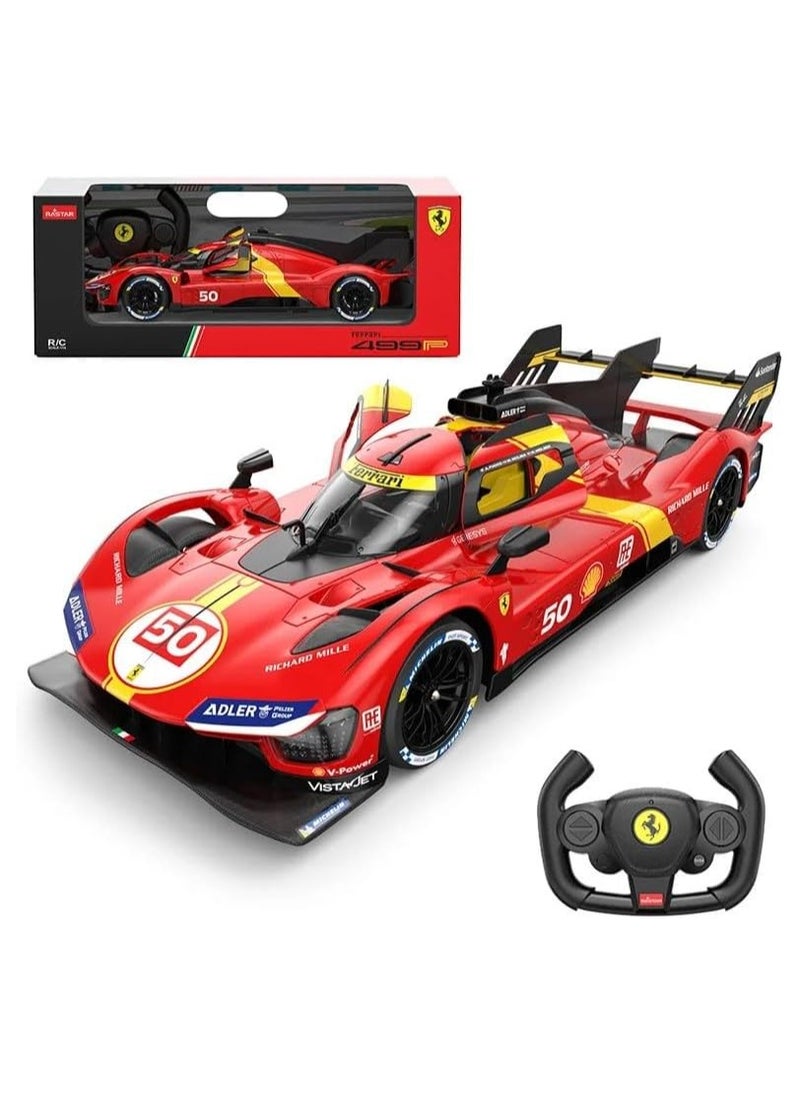 RASTAR 1/14 Scale Ferrari 499P #50 Le Mans Champion Remote Control Car – Official Licensed RC Model with LED Lights, Manual Opening Doors, Dual-Grip Controller – 2.4GHz – Metallic Red