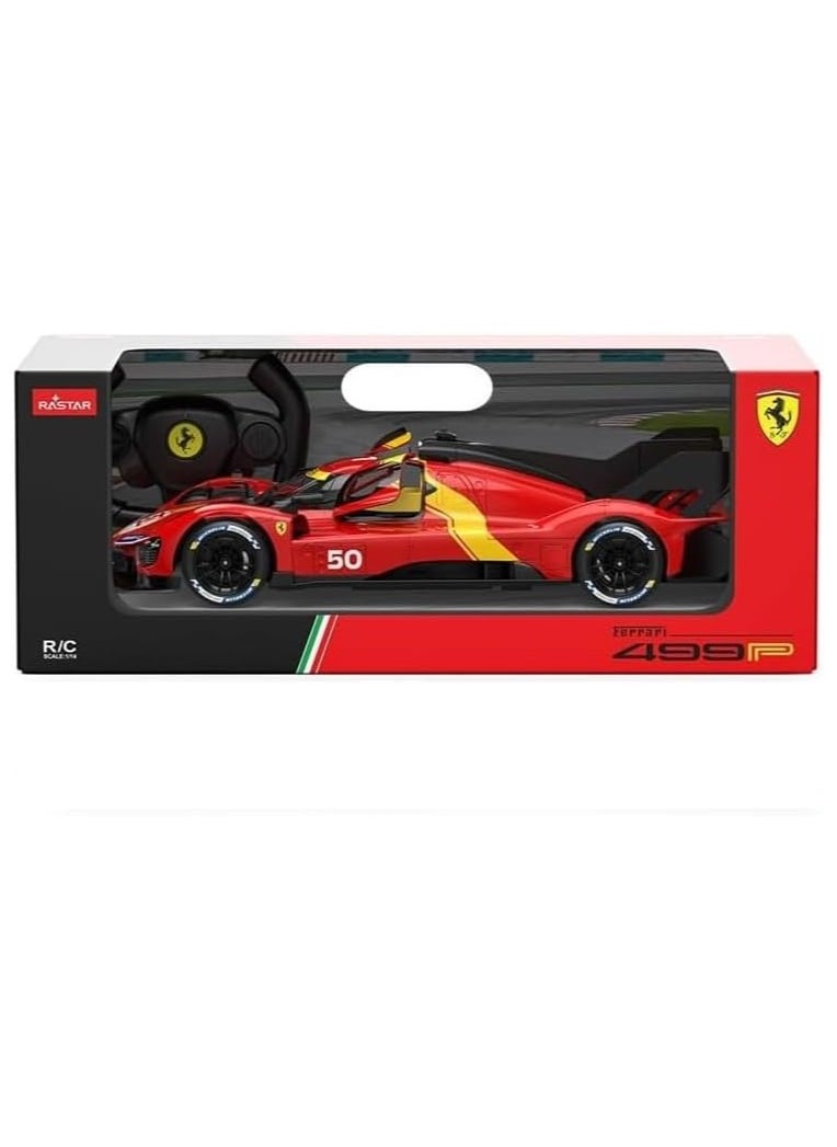 RASTAR 1/14 Scale Ferrari 499P #50 Le Mans Champion Remote Control Car – Official Licensed RC Model with LED Lights, Manual Opening Doors, Dual-Grip Controller – 2.4GHz – Metallic Red