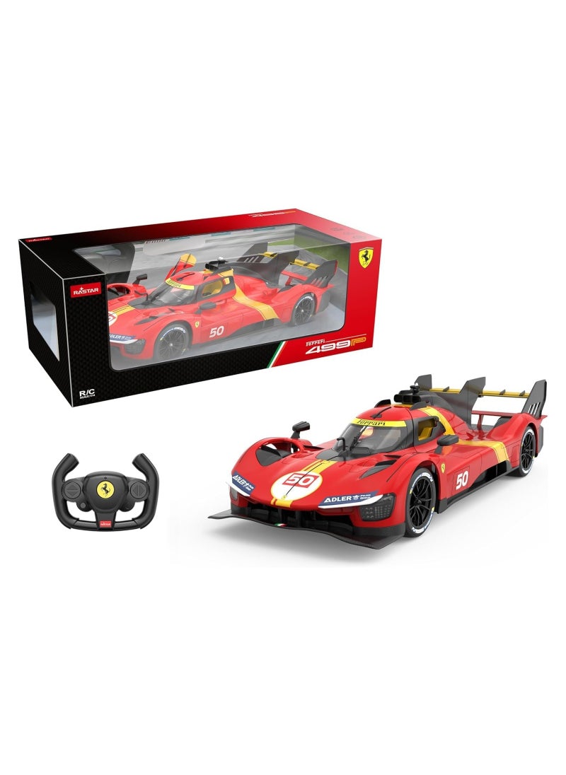 RASTAR 1/14 Scale Ferrari 499P #50 Le Mans Champion Remote Control Car – Official Licensed RC Model with LED Lights, Manual Opening Doors, Dual-Grip Controller – 2.4GHz – Metallic Red