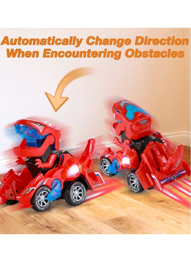 Transforming Dinosaur Car Toys, Sound and LED Transforming Dinosaur Car, 2 in 1 Automatic Dinosaur Transform Car Toy, Dinosaur Transformer Toy for 3 to 7 Year Old Kids