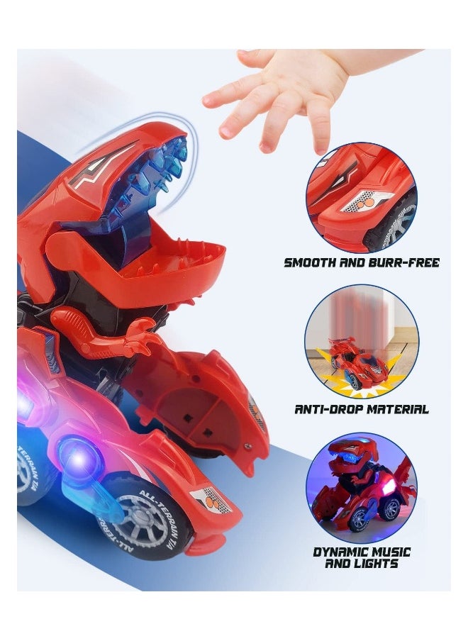 Transforming Dinosaur Car Toys, Sound and LED Transforming Dinosaur Car, 2 in 1 Automatic Dinosaur Transform Car Toy, Dinosaur Transformer Toy for 3 to 7 Year Old Kids